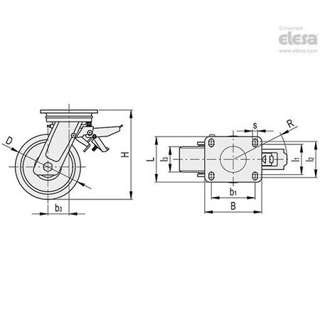 Elesa 451447 Castors bracket for heavy loads Mould-on polyurethane coating plate bracket 451447