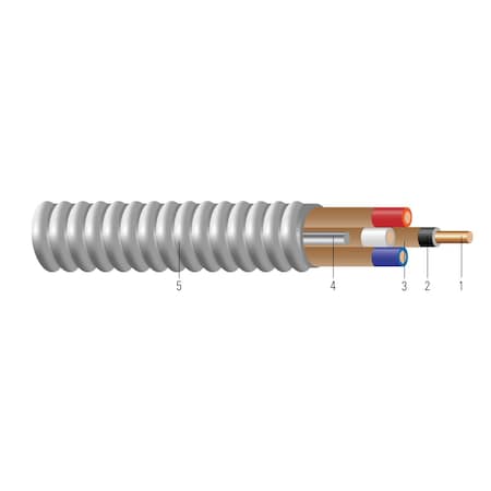 Southwire Metal Clad Building Cable, MC, 14 AWG, 2C with Ground C, Silver, Galvanized Steel, Solid, 600V AC 55278321