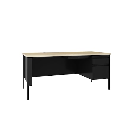 Hirsh Right-Hand Single Pedestal File Office Desk W/ Center Drawer, 30 in D X 29.5 in H, 66 in W X 25048