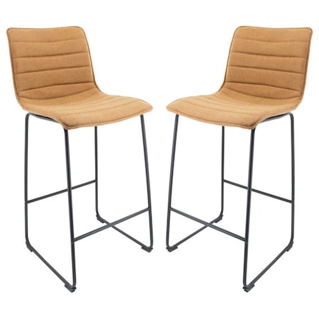 Leisuremod Brooklyn Modern Leather Bar Stool with Black Iron Base and Footrest, Light Brown, 2PK BS29BR2