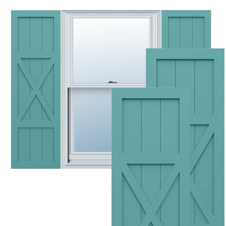 Ekena Millwork True Fit PVC Center X-Board Farmhouse Fixed Mount Shutters, Pure Turquoise , 18W x 41H, PR TFP107FH18X041PT