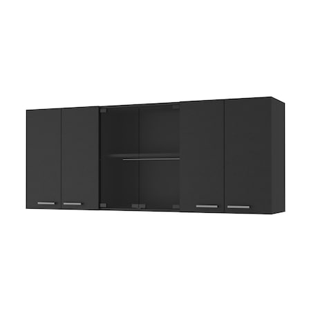 Homeroots 59in Black Wood Wall Mounted China Cabinet With Six Doors 478215