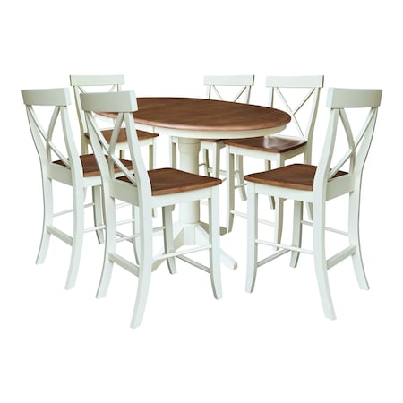 Whitewood Industries Rectangular Extension Dining Table W/ 6 Counter Height Stools, 36 in W, 30.1 in L, 48 in H, 7 K79-36RXT-27-S6132-6
