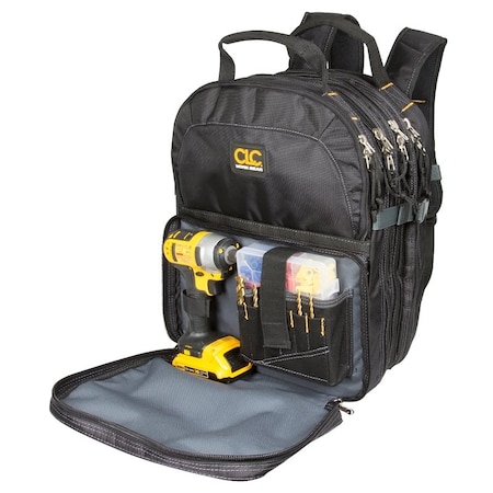 Custom Leathercraft CLC Backpack, 13 in W, 9 in D, 17-1/2 in H, 75-Pocket, Polyester, Black 1132