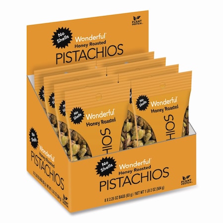 Wonderful No Shells Honey Roasted Pistachios, 2.25 oz Bags, 8PK PAR91086