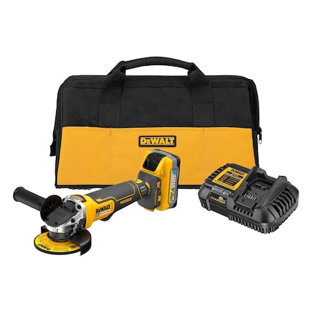 Dewalt BRUSHLESS CORDLESS ANGLE GRINDER KIT, 5/8 IN ARBOR/SHANK, 20 V, 1 BATTERIES, PADDLE DCG413H1