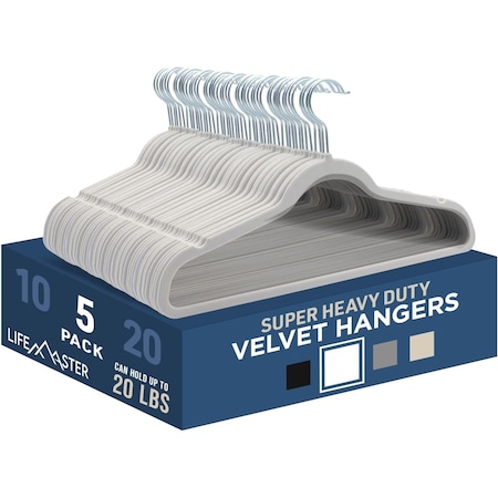 Lifemaster Velvet Hangers, Swivel Hook, Non-Slip, Heavy Duty, Holds 10 lbs, White, 5PK LMVEL5WH
