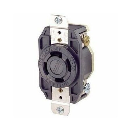 Leviton Flanged Locking Receptacle, L14-30R, 30 A, 125/250V AC, Single Phase, 3 Pole, Flush Mount, Black 2710-B