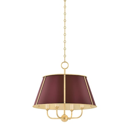 Hudson Valley Lighting Cambridge 4 Light Chandelier in Aged Brass/Soft Crimson by Mark D. Sikes MDS120-AGB/CRN