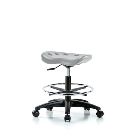 Blue Ridge Ergonomics Polyurethane Tractor Stool-Medium Bench Height with Chrome Foot Ring & Casters in Gray Polyurethane PTMBSL-RG-CF-RC-GRY