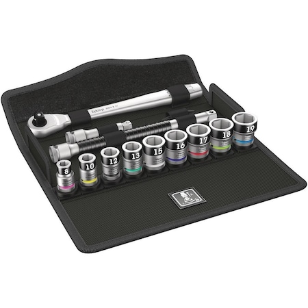 Wera 8100 SB HF 1 Zyklop Metal Ratchet Set with switch lever, 3/8 in drive, metric, 13 pieces 5003785001