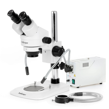 Amscope SM-1 Zoom Binocular Stereo Microscope 7X-90X w/150W Halogen Dual Gooseneck & Ring Lights and 5MP US SM-1BNY-FODR-5M
