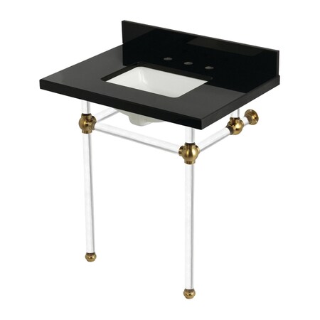 Kingston Brass 30" Black Granite Console Sink with Acrylic Legs, 8-Inch, 3-Hole, Black Granite/Brushed Brass KVPK30KASQ7