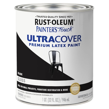 Rust-Oleum Interior/Exterior Paint, Gloss, Black, Quart 1979502