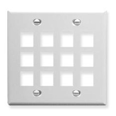 Icc 12-Port Flat Faceplate, 2-Gang, White IC107F12WH