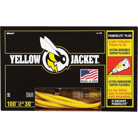 Yellow Jacket 100 Ft. 12/3 Heavy-Duty Extension Cord w/Lighted End 2885AC
