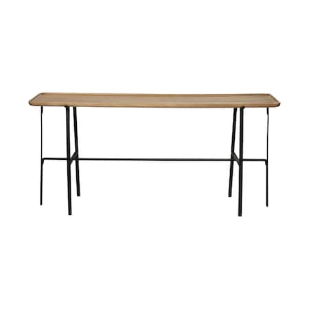 Homeroots 14" Brown and Black Solid Wood Trestle Console Table 380234