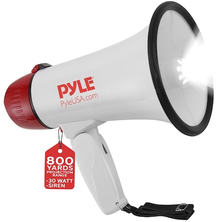 Pyle PyleMegaphone Rechargeable Bull Horn Loud PA Speaker - 30W, 800 Yard Range, Adjustable Volume PMP37LED