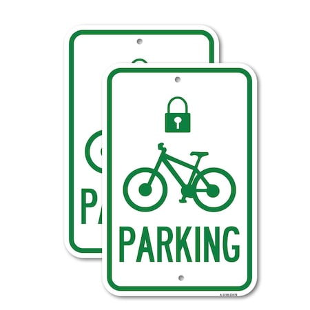 Signmission Parking With Cycle and Lock Symbol, 12'' X 18'' 2 Signs, Heavy Gauge Aluminum, 2PK A-1218-2PACK-23476