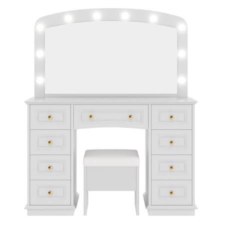 Homeroots 43" White Wood Lighted Mirrored Dresser 691722