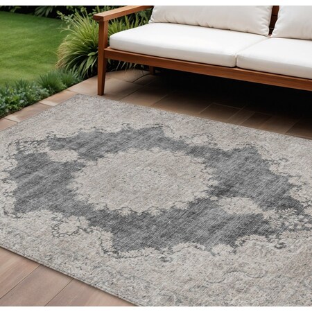 Homeroots 9' X 12' Black And Ivory Oriental Washable Indoor Outdoor Area Rug 597726