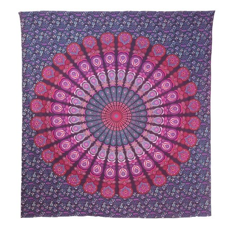 Homeroots 92" X 84" Pink Red And Purple Mandala Cotton Hanging Tapestry 397407