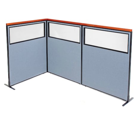 Global Industrial Interion Deluxe Freestanding 3-Panel Corner Divider w/Partial Window 48-1/4"W x 61-1/2"H Blue 695039BL