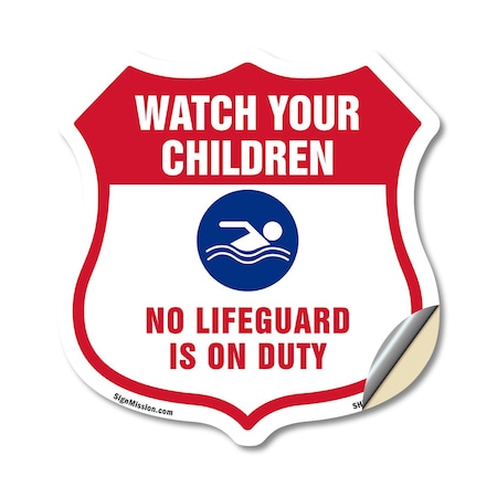 Signmission Pool Safety Shield Sign Attention Watch, 18 Inch X 18 Inch, Vinyl Decal SHI-D-18-430