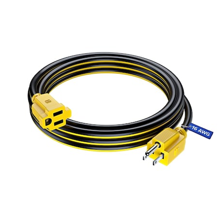 Maximm 10ft 16AWG SJTW Extension Cord, Black/Yellow C-bk-yl-P-yl-I-bk-10ft