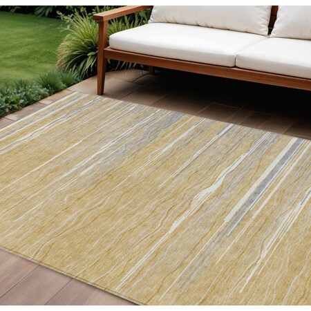 Homeroots 9' X 12' Gold Gray And Ivory Striped Washable Indoor Outdoor Area Rug 597245