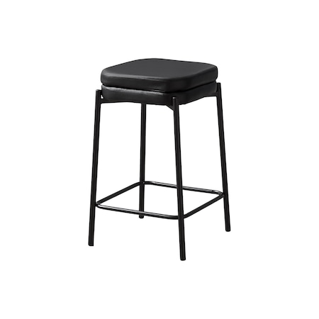 Monarch Specialties Barstool, Counter Height, Kitchen, Black Leather Look, Black Metal, Contemporary, Modern, 2PK I 2225