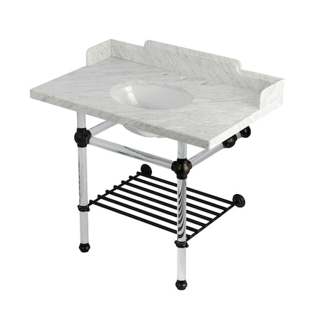 Kingston Brass 36-Inch Carrara Marble Console Sink with Acrylic Legs and Shelf, 8-Inch, 3-Hole LMS3630MAB5