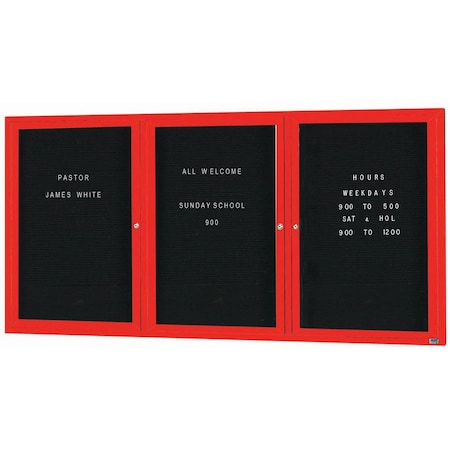 Aarco Outdoor Enclosed Directory w/ Al Frame, Powder Coated Red, Letter Panel is Black Vinyl, 48''Hx96''W OADC4896-3R