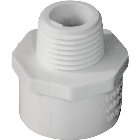 Ipex Reducing Pipe Adapter, 3/4 x 1/2 in, Slip x MPT, PVC, White, SCH 40 Schedule 435614