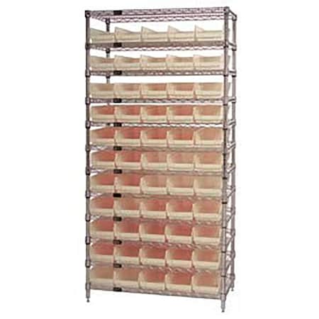 Global Industrial Chrome Wire Shelving with 55 4"H Plastic Shelf Bins Stone, 36x24x74 268977BG