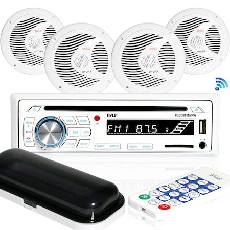 Pyle PyleMarine Stereo Receiver Speaker Kit, 6.5 in Waterproof Speakers, Bluetooth, MP3/USB/FM Radio PLCDBT85MRW