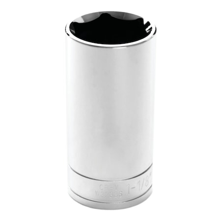 Perform Tool Socket 1/2 In Drive; 11/8 In; Standard; Deep Socket; 6 Point; Polished Nickel Chrome Plated W32336
