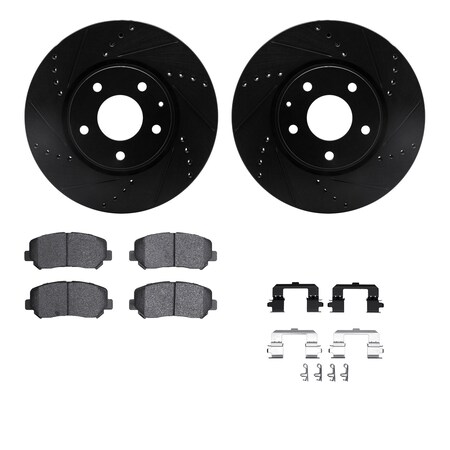 Dynamic Friction Co DFC Brake Rotor - Dimpled & Slotted - Black w/5000 Brake Pads & HW Kit 8512-80074