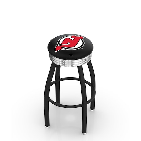 Holland Bar Stool Co 25" Blk Wrinkle New Jersey Devils Swivel Bar Stool, Chrome Ring L8B3C25NJDevl