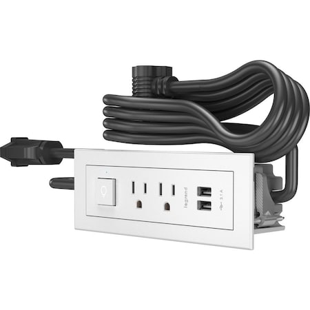 Legrand Outlet Strip, USB, 2 NEMA 5-15P, 5-15P, 6 ft., White RDSZWH