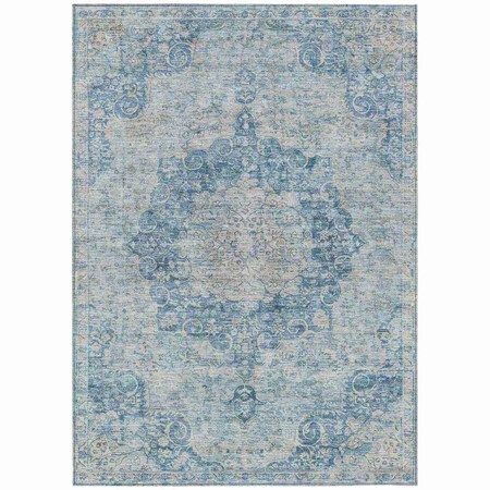 Homeroots 5' X 8' Blue Floral Medallion Washable Indoor Outdoor Area Rug 607897