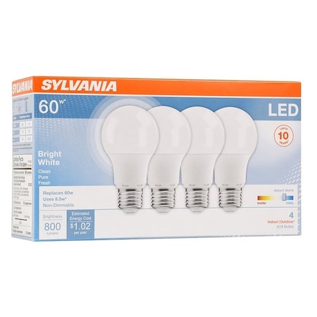 Sylvania LED Light Bulb, General Purpose, A19 Lamp, 60 W Equivalent, E26 Lamp Base, Frosted, Bright White Light 79704