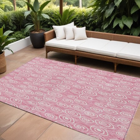 Homeroots 9' X 12' Pink And Ivory Geometric Washable Indoor Outdoor Area Rug 583382