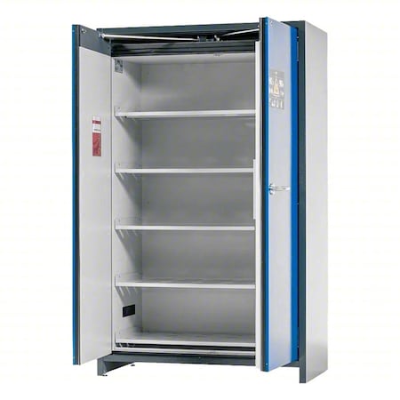Denios Battery Storage Cabinet, 77 in H, 24 3/16 in W, 47 in D, Blue/Gray, 5 Shelves M31-8085