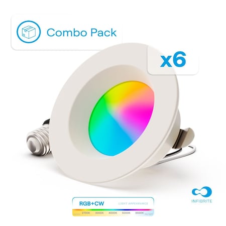 Infibrite 4 In. WiFi Smart 9W 810LM Recessed Retrofit LED Downlight, Alexa/Google, Wet Rated, 6PK IB-005-1-9W-WH-6PK