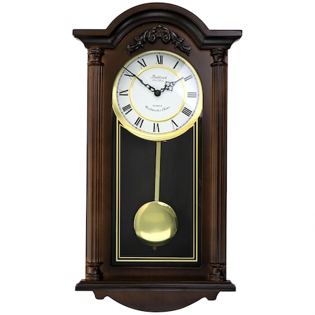 Bedford Clock Collection Noah 22 Inch Chestnut Wood Chiming Pendulum Wall Clock BED-NOAH