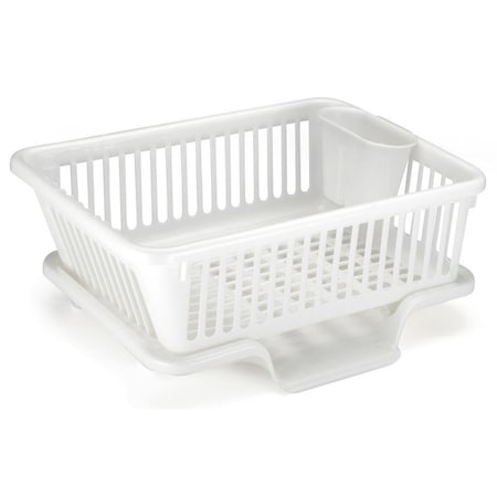 Basicwise Plastic Dish Rack with Drain Board and Utensil Cup QI003240