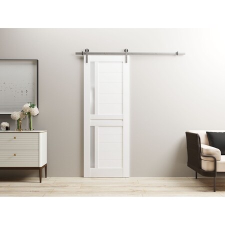 Sartodoors Sturdy Barn Door 36 x 84in, White Silk W/ Frosted Glass, SS 6.6FT Rail Hangers Heavy Set VEREGIO7288BD-S-WS-3684