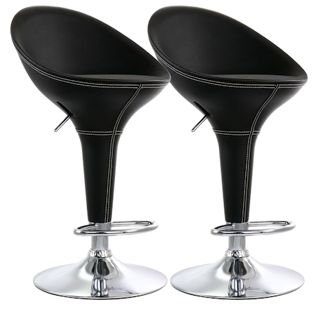 Elama 2 Piece Adjustable Plastic Bar Stool in Black with Chrome Base ELM-513-BLK