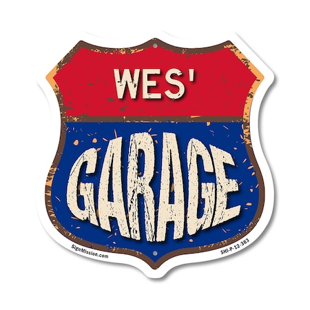 Signmission Wes's Garage, 12 Inch X 12 Inch, Plastic Sign SHI-P-12-383-WES